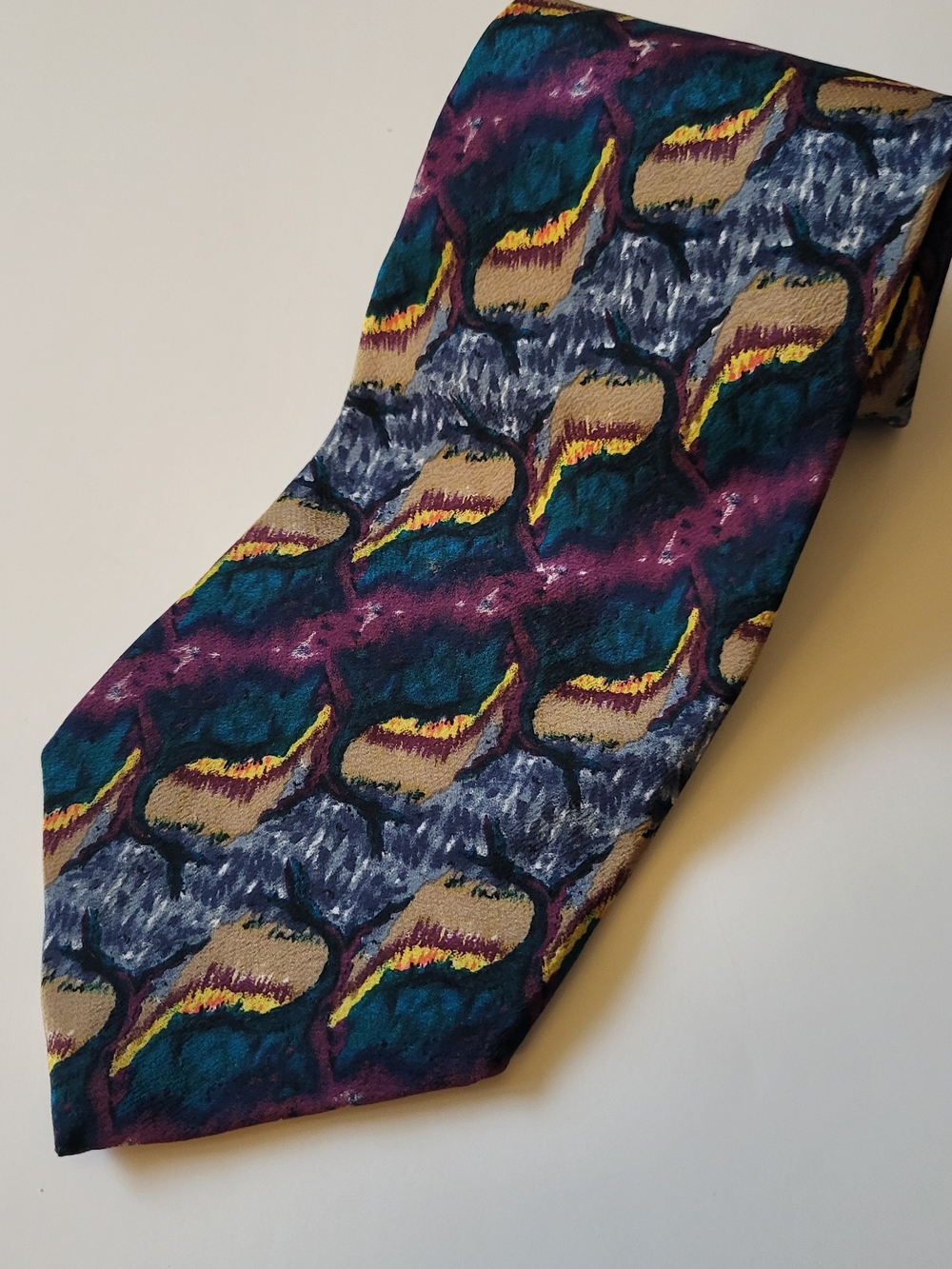 J. Garcia Abstract Pattern Tie in Teal, Purple, Gold, Navy
